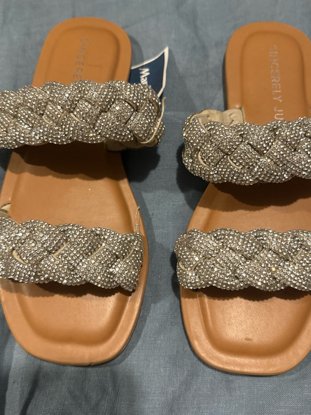 Sincerely Jules Silver Braided Crystal Slide Sandals